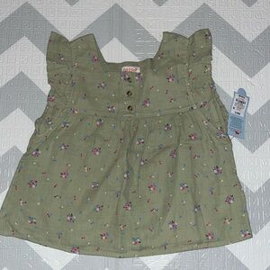 Girls green flower blouse 100% cotton size small 6/7